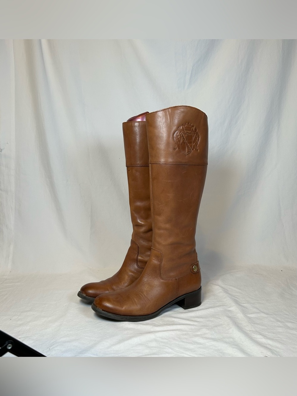 Franco Sarto Tall Light Brown Leather Chipper Boho Knee High Zip Riding Boots~8~